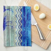 Rustige marineblauw kustvuilnis theedoek (Quarter Fold)