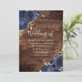 Rustige marineblauw Roos en goudweddenschap Kaart (Staand voorkant)