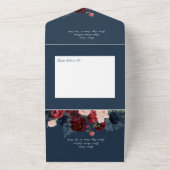 Rustige marineblauw strand & Bourgogne Floral Dinn All In One Uitnodiging (Buitenkant)