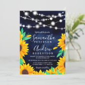 Rustige marineblauwe snaarlampen zonnebloemen brui kaart (Staand voorkant)