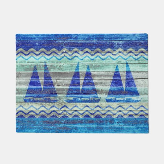 Rustige marineboot Blauwe kustboot Deurmat (Voorkant)