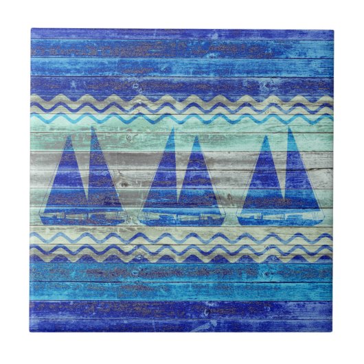 Rustige marineboot Blauwe kustboot Tegeltje (Voorkant)