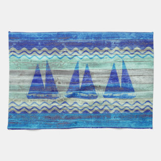 Rustige marineboot Blauwe kustboot Theedoek