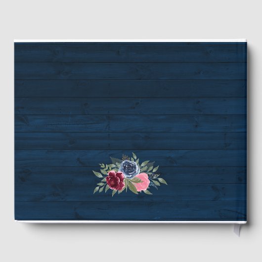 Rustige marineboot Blue Burgundy Blush Floral Wedd Gastenboek (Achterkant)