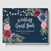 Rustige marineboot Blue Burgundy Blush Floral Wedd Gastenboek (Voorkant)