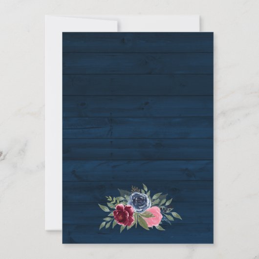 Rustige marineboot Blue Burgundy Blush Floral Wedd Save The Date (Achterkant)