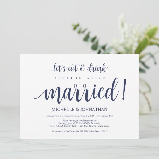 Rustige marineboot Blue Wedding Elopement Kaart (Staand voorkant)