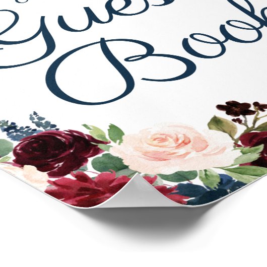 Rustige marineboot Marsala Floral Wedding Guest Si Poster (Hoek)