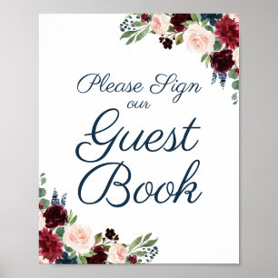 Rustige marineboot Marsala Floral Wedding Guest Si Poster