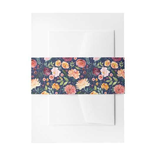 Rustige marinedag Burgundy en Blush Herfst Floral  Uitnodigingen Wikkel (Voorkant Voorbeeld)