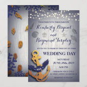 Rustige marinegoudkleurige goudankerbruinbruiloft kaart (Voorkant / Achterkant)