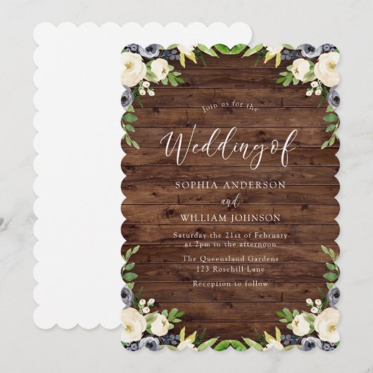 Rustige marineserie en witte Floral Wreath Wedding Kaart (Voorkant / Achterkant)