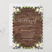 Rustige marineserie en witte Floral Wreath Wedding Kaart (Voorkant)