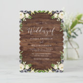 Rustige marineserie en witte Floral Wreath Wedding Kaart (Staand voorkant)