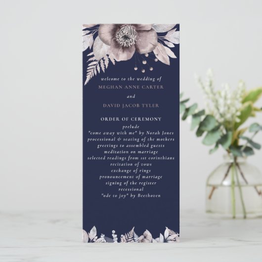 Rustige marinesnoorse boerenbruiloft programmakaart (Staand voorkant)