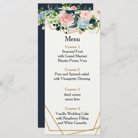 Rustige marinezeemacht - goudbloem - geometrische  menu (Voorkant / Achterkant)