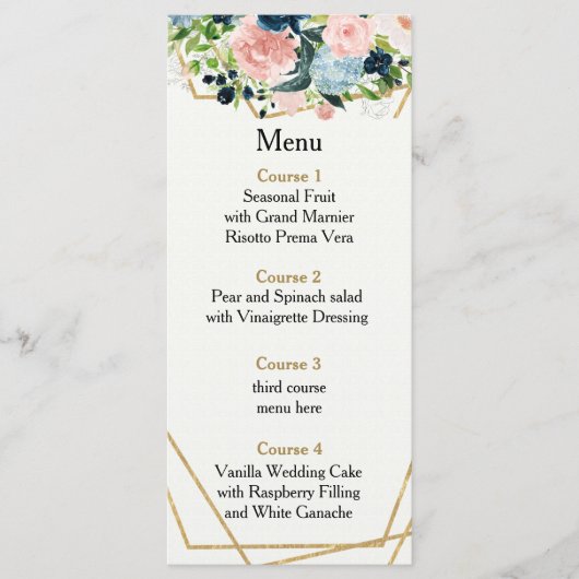 Rustige marinezeemacht - goudbloem - geometrische  menu (Voorkant)