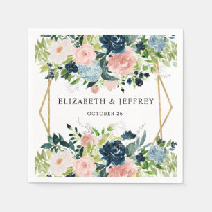 Rustige marinezeemacht - goudbloem - geometrische  servet