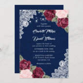 Rustige marinier Blue Burgundy Blush Burlap Weddin Kaart (Voorkant / Achterkant)