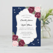 Rustige marinier Blue Burgundy Blush Burlap Weddin Kaart (Staand voorkant)