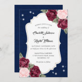 Rustige marinier Blue Burgundy Blush Burlap Weddin Kaart (Voorkant / Achterkant)