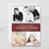 Rustige Maroon Rode Winter Kerst Foto Collage H Feestdagenkaart (Voorkant)