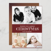 Rustige Maroon Rode Winter Kerst Foto Collage H Feestdagenkaart (Voorkant / Achterkant)