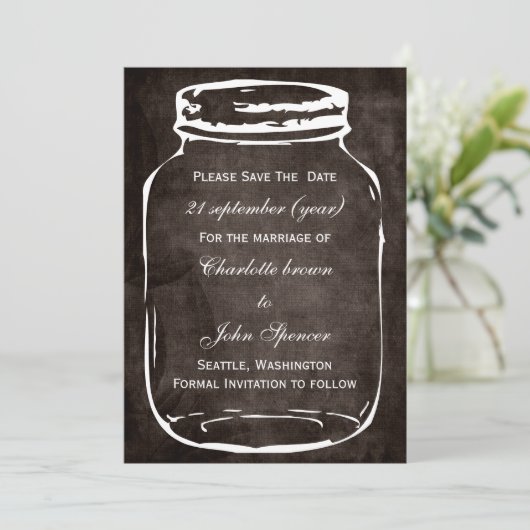 Rustige mason jar bruiloft met uitzondering van de save the date (Staand voorkant)