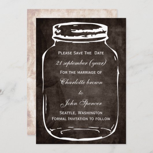 Rustige mason jar bruiloft met uitzondering van de save the date (Voorkant / Achterkant)