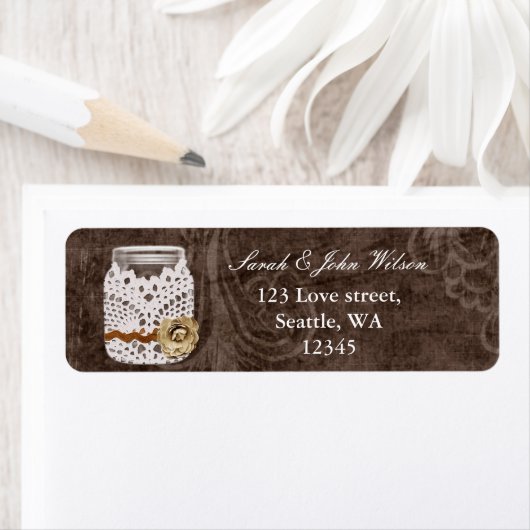 rustige mason jar bruiloft , retour address label (Insitu)