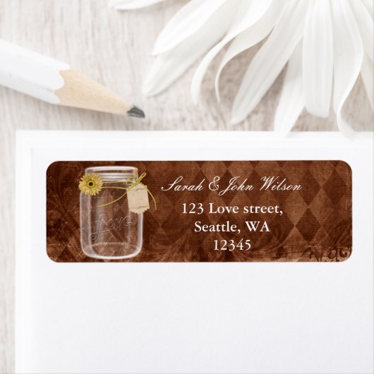 rustige mason jar bruiloft , retour address label (Insitu)