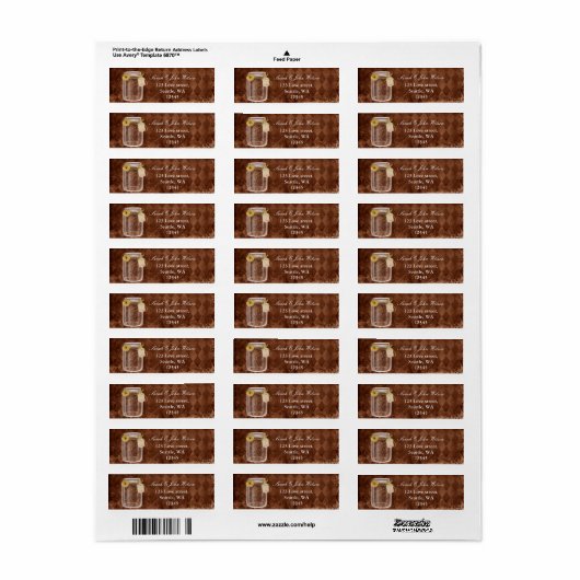 rustige mason jar bruiloft , retour address label (Full Sheet)