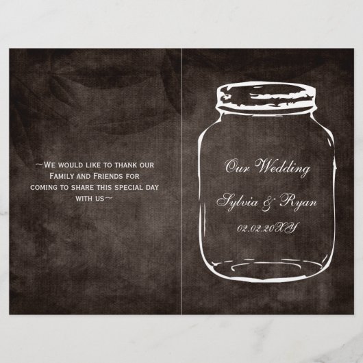 Rustige mason jar folded Wedding programme (Voorkant)