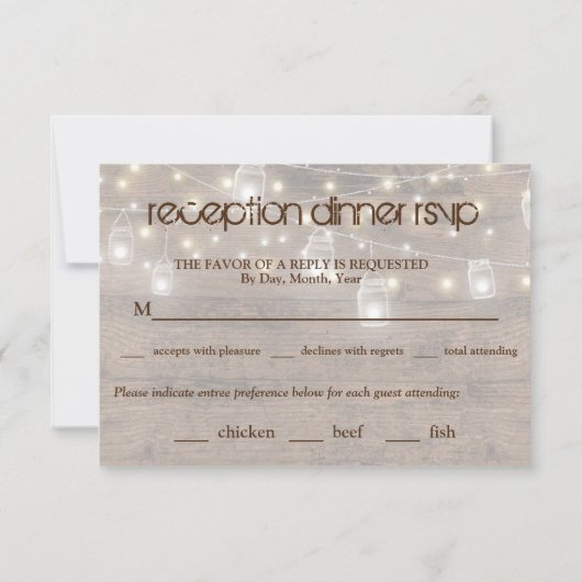 Rustige Mason Lights Reception Dinner RSVP Entree Kaart (Achterkant)