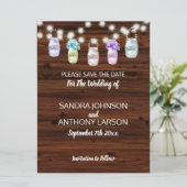 Rustige Mason-pot met licht bespaart de datum Save The Date (Staand voorkant)