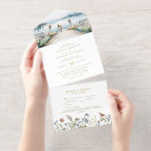 Rustige Meer Wilde Bloem | Boho Bruiloft All In One Uitnodiging (Uittrekbaar)