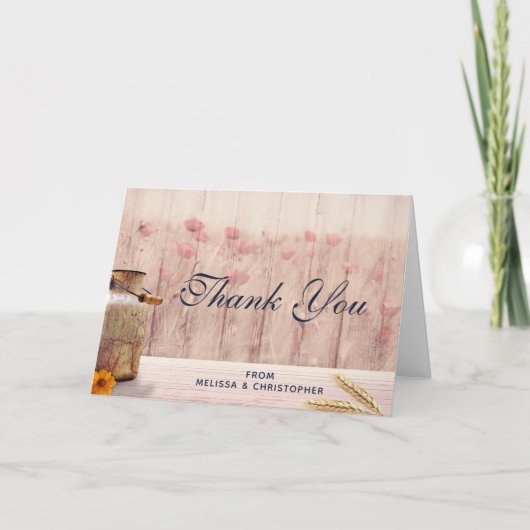 Rustige melk kan met tarwe en bloemen Dank je Kaart (Voorkant)