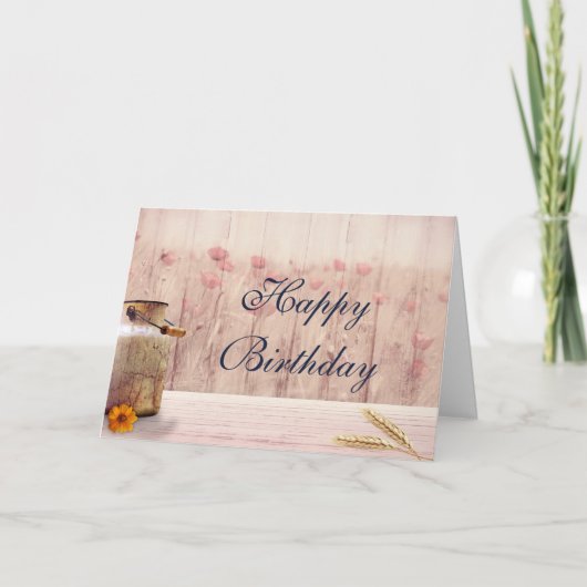 Rustige melk kan met tarwe en bloemen op zaterdag kaart (Voorkant)