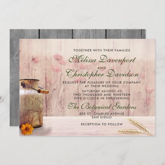 Rustige melk kan met woeste en bloemen kaart (Voorkant / Achterkant)