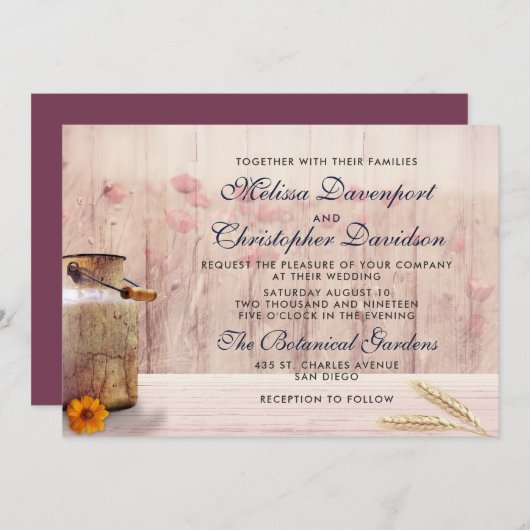 Rustige melk kan met woeste en bloemen kaart (Voorkant / Achterkant)