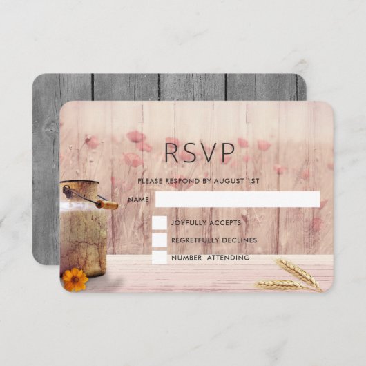 Rustige melk kan met woeste en bloemen RSVP kaartje (Voorkant / Achterkant)