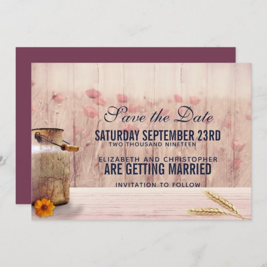 Rustige melk kan met woeste en bloemen save the date (Voorkant / Achterkant)