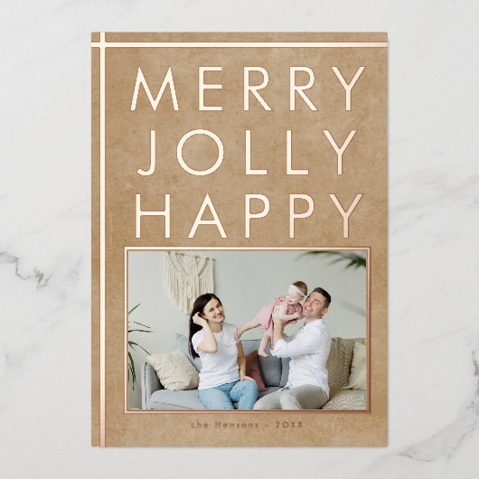 Rustige Merry Jolly Gelukkige Familie Foto Kerstmi Folie Feestdagenkaart (Voorkant)