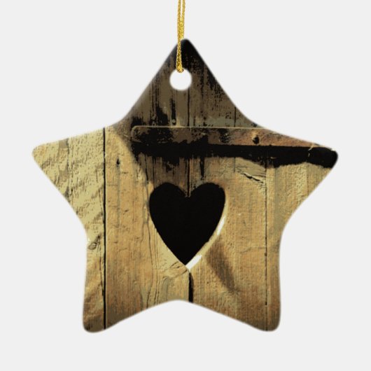 Rustige, met hart beklede houten deur Rusty Lock Keramisch Ornament (Voorkant)