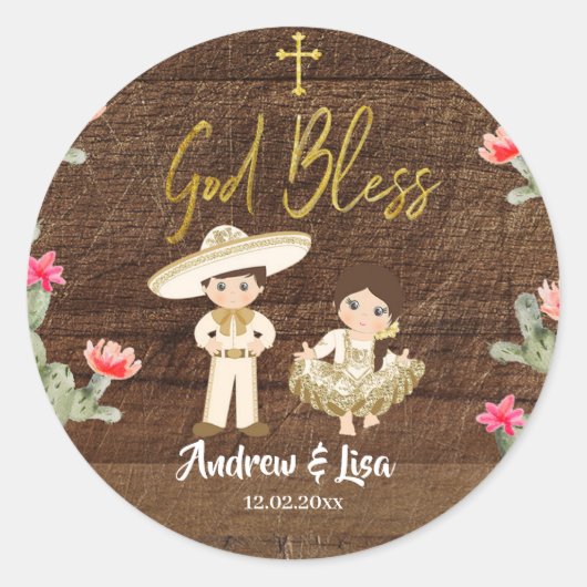 Rustige Mexicaanse Gold Charro Twin Baptism Sticke Ronde Sticker (Voorkant)
