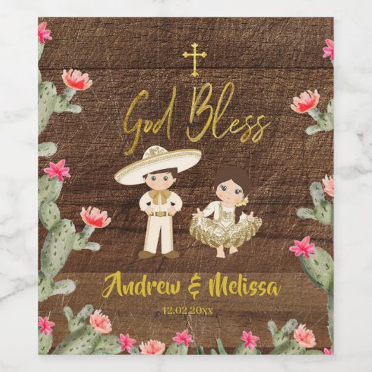 Rustige Mexicaanse goudmijn Baptisme Wijnlabel Wijn Etiket (Enkel label)