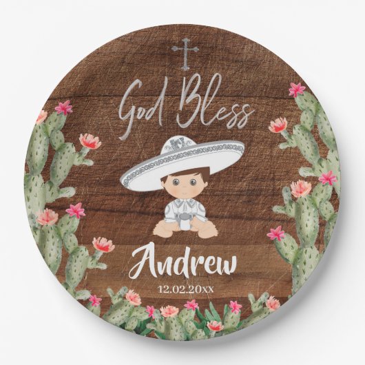 Rustige Mexicaanse zilver Charro Baptism Paper Bor Papieren Bordje (Voorkant)