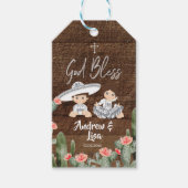 Rustige Mexicaanse zilver Charro Baptism Twins Cadeaulabel (Voorkant)