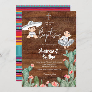 Rustige Mexicaanse zilver Charro Twin Baptism Boy  Kaart