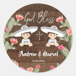 Rustige Mexicaanse zilver Charro Twins Boy Baptism Ronde Sticker
